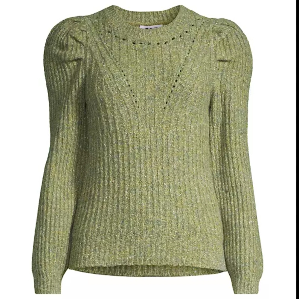 525 America Pointelle knit puff sleeve sweater wool blend green - Picture 1 of 8